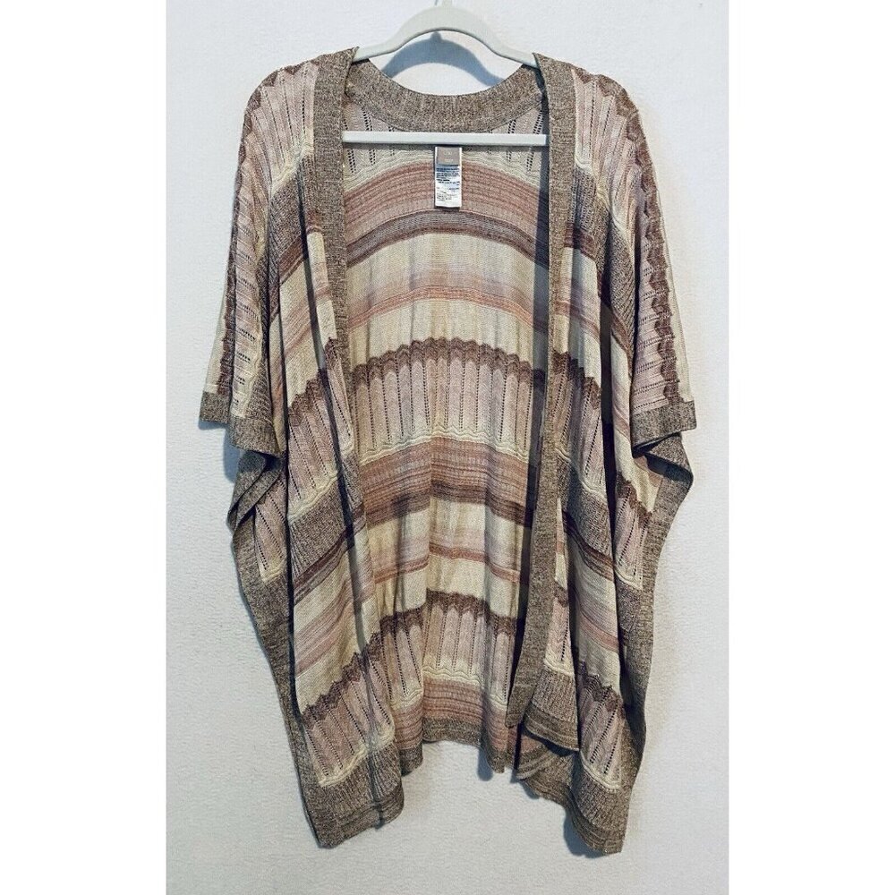 Chicos Sweater Womens XL Metallic Striped Open Front Ruana Kimono Wrap Boho